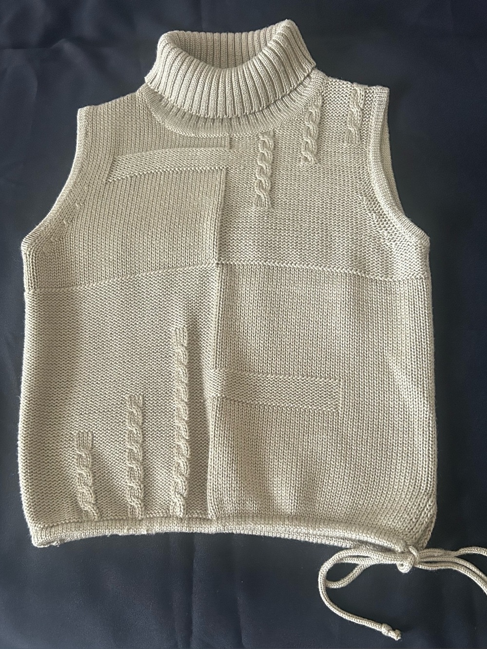 Sleeveless Turtleneck Knit Top in Light Beige